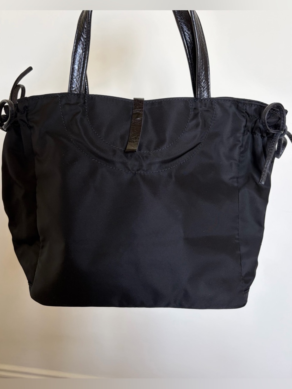 Brontibay black with green lining satin nylon tote made in France